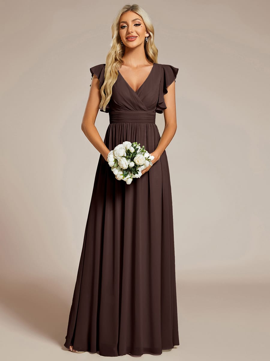 ever LILYANA|Elegant V-Neck Open Back Ruffled Sleeves Chiffon Bridesmaid Dress