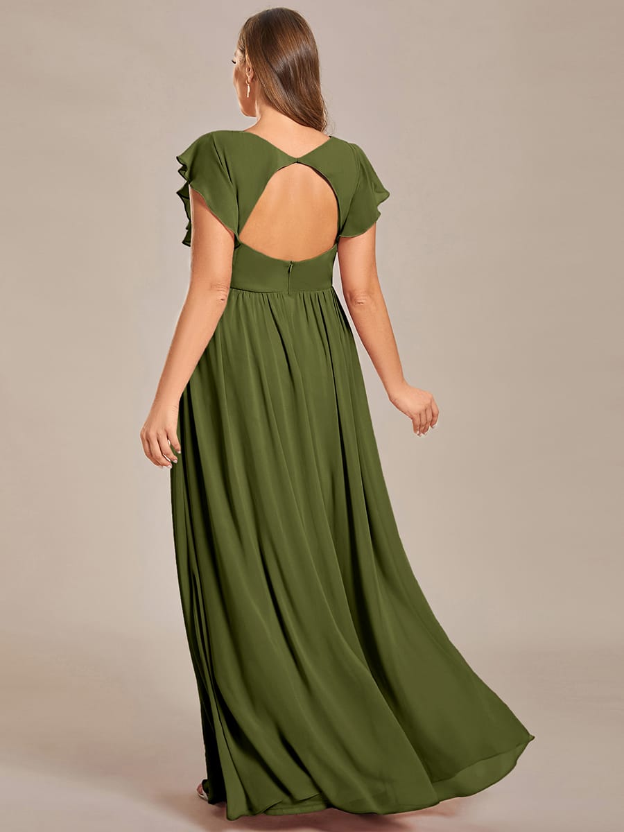 ever LILYANA|Elegant V-Neck Open Back Ruffled Sleeves Chiffon Bridesmaid Dress