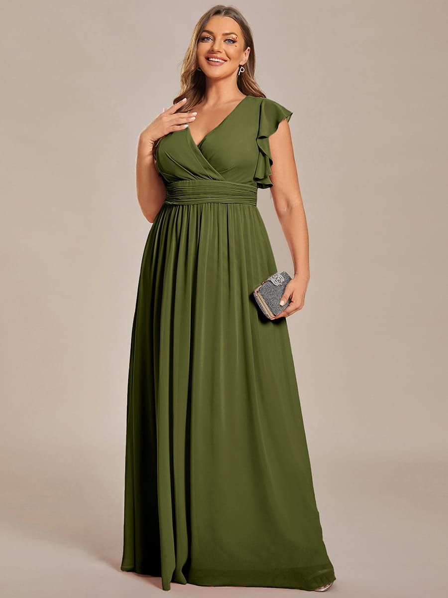 ever LILYANA|Elegant V-Neck Open Back Ruffled Sleeves Chiffon Bridesmaid Dress