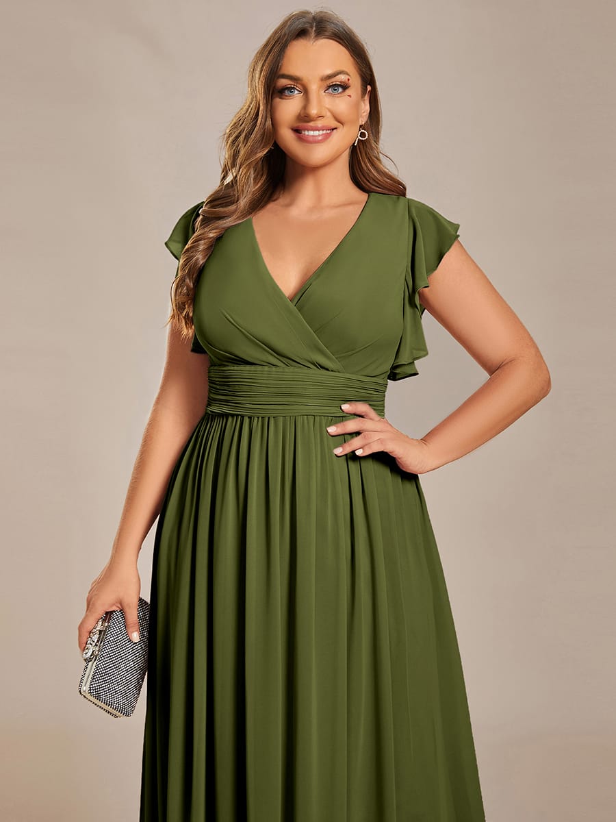 ever LILYANA|Elegant V-Neck Open Back Ruffled Sleeves Chiffon Bridesmaid Dress