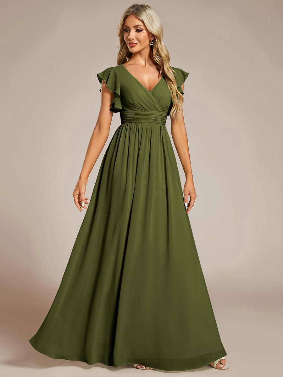 ever LILYANA|Elegant V-Neck Open Back Ruffled Sleeves Chiffon Bridesmaid Dress