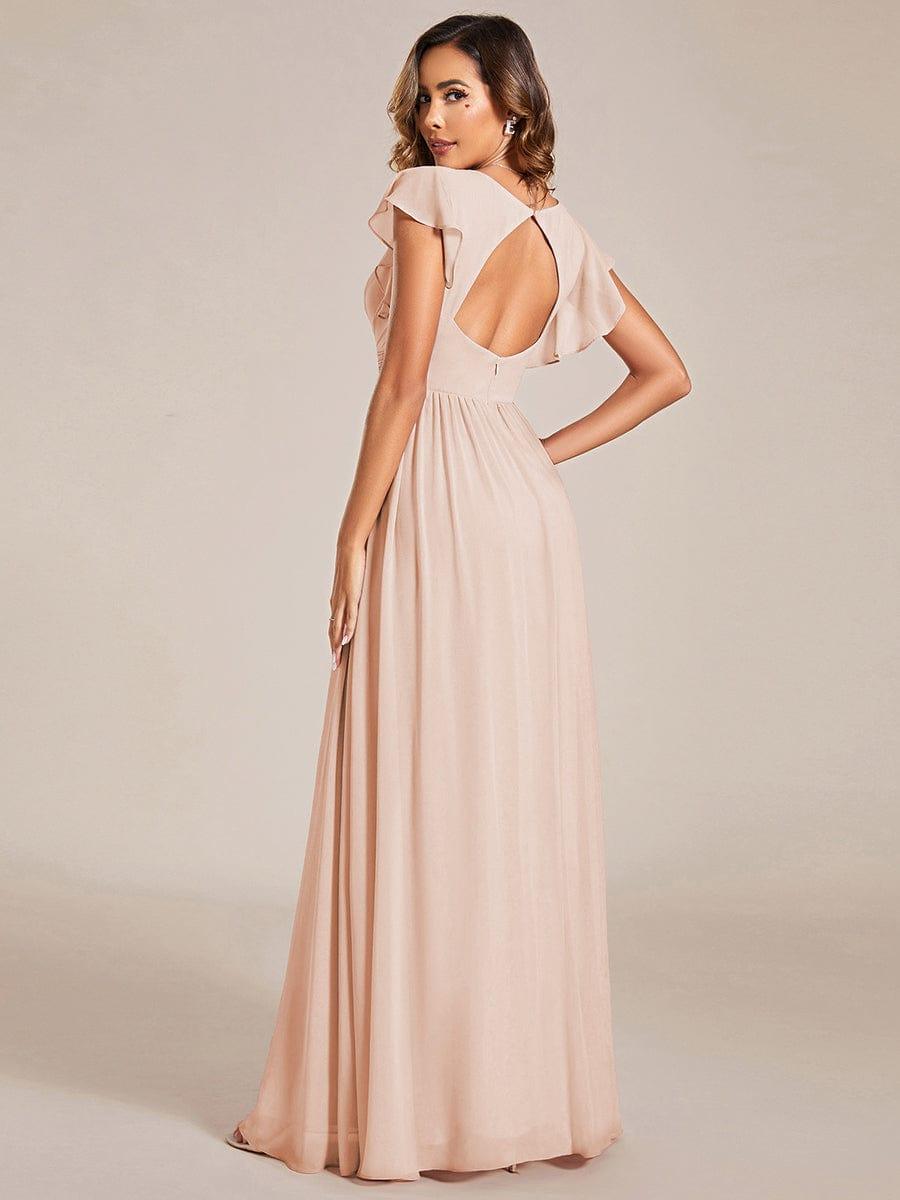 ever LILYANA|Elegant V-Neck Open Back Ruffled Sleeves Chiffon Bridesmaid Dress
