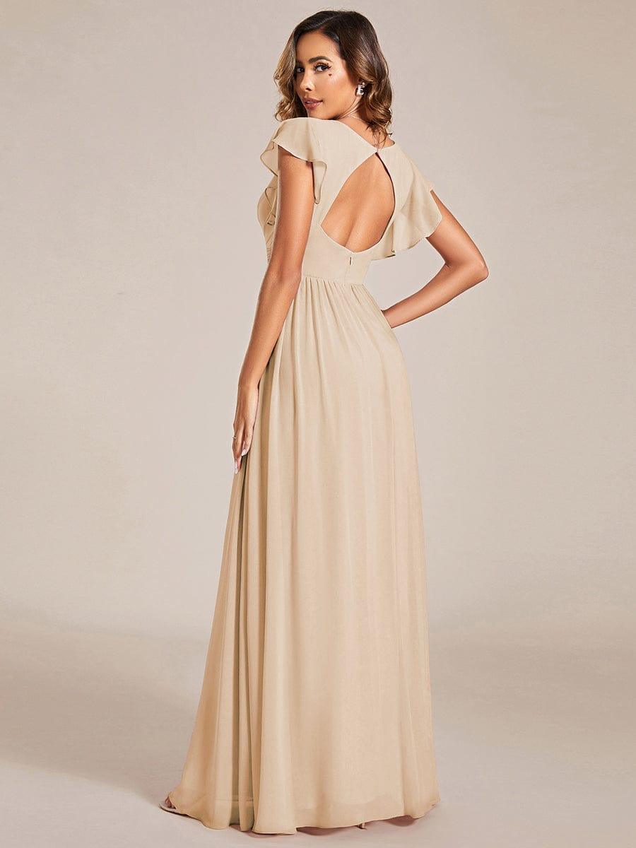 ever LILYANA|Elegant V-Neck Open Back Ruffled Sleeves Chiffon Bridesmaid Dress