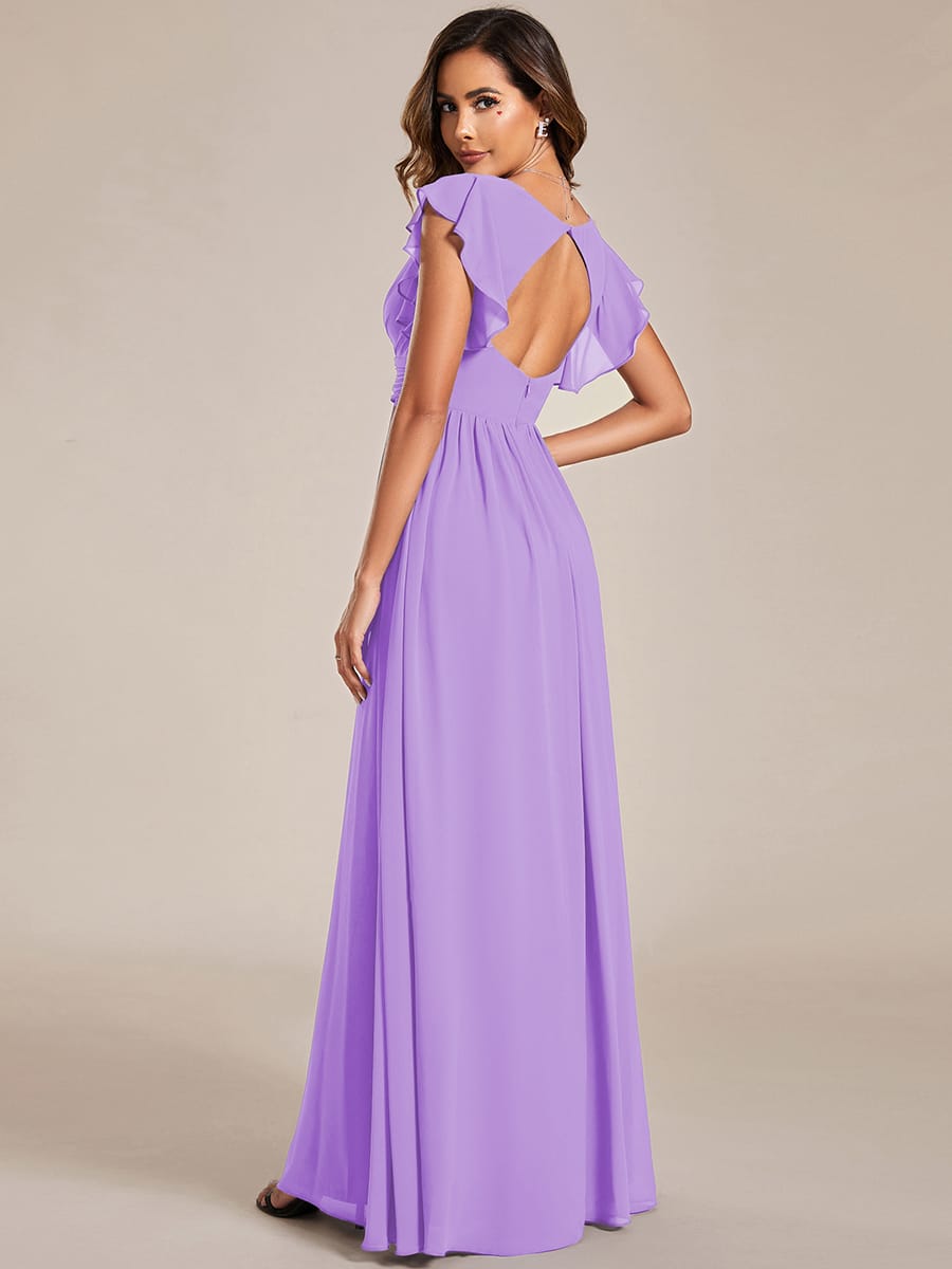 ever LILYANA|Elegant V-Neck Open Back Ruffled Sleeves Chiffon Bridesmaid Dress