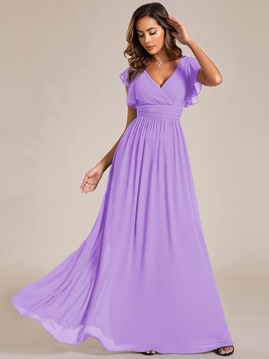 ever LILYANA|Elegant V-Neck Open Back Ruffled Sleeves Chiffon Bridesmaid Dress