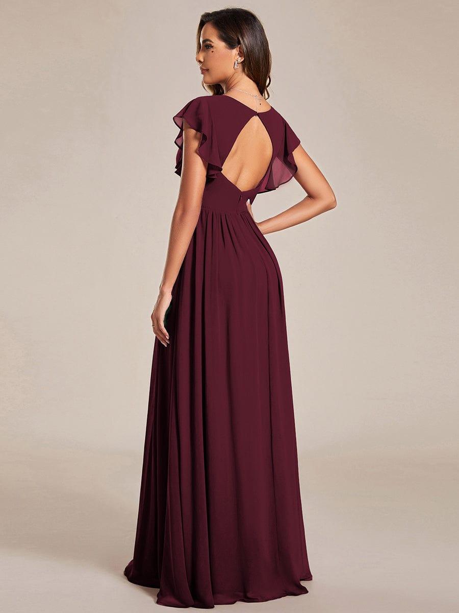 ever LILYANA|Elegant V-Neck Open Back Ruffled Sleeves Chiffon Bridesmaid Dress