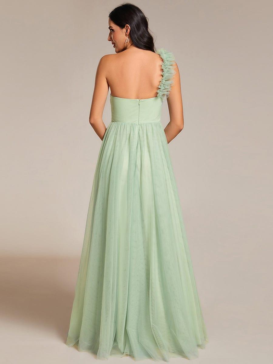 ever CLOE|Elegant One Shoulder Maxi Tulle High Slit Dress In Sage Green