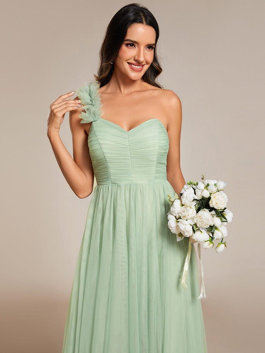 ever CLOE|Elegant One Shoulder Maxi Tulle High Slit Dress In Sage Green