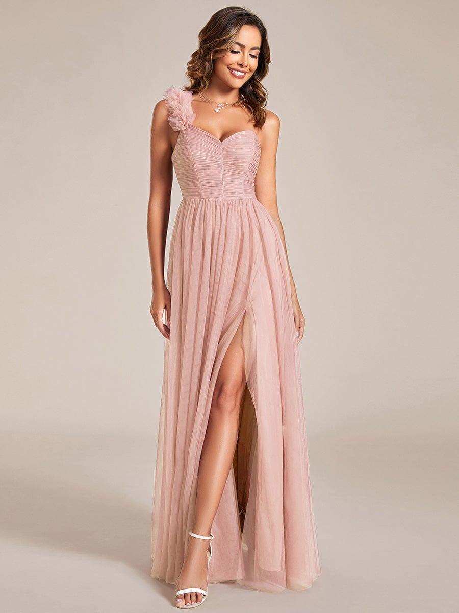 ever CLOE|Elegant One Shoulder Maxi Tulle High Slit Dress In Pink