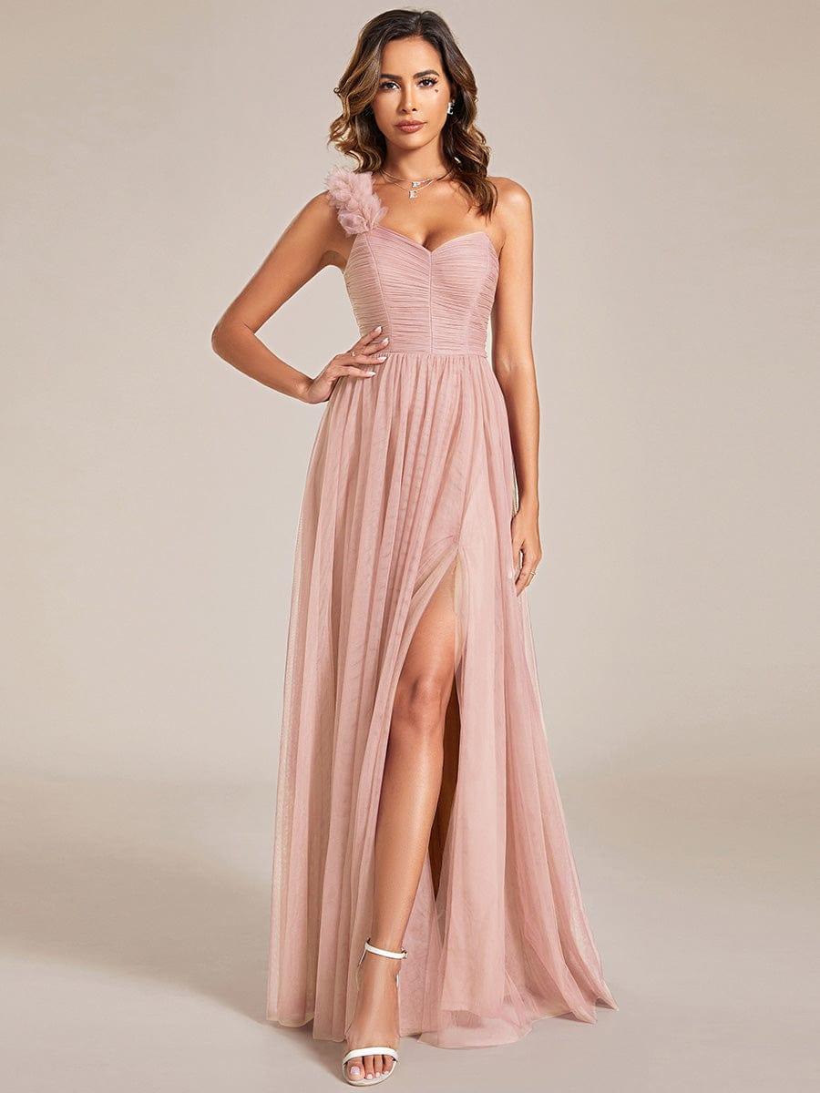 ever CLOE|Elegant One Shoulder Maxi Tulle High Slit Dress In Pink