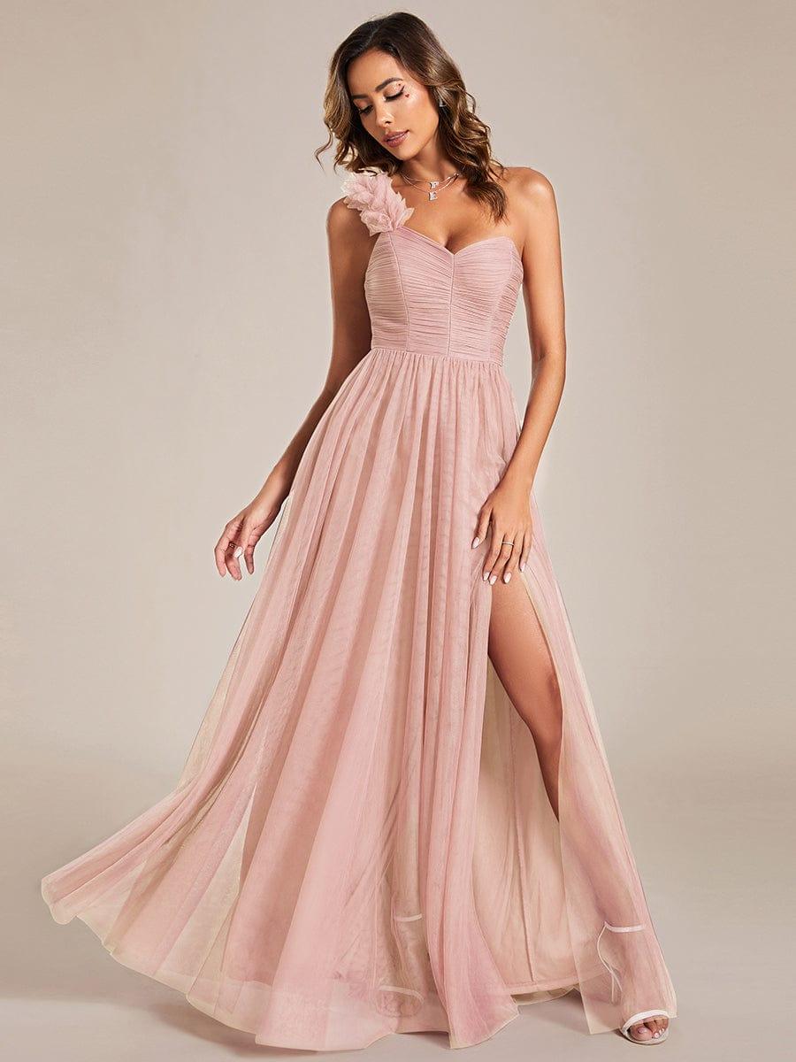 ever CLOE|Elegant One Shoulder Maxi Tulle High Slit Dress In Pink