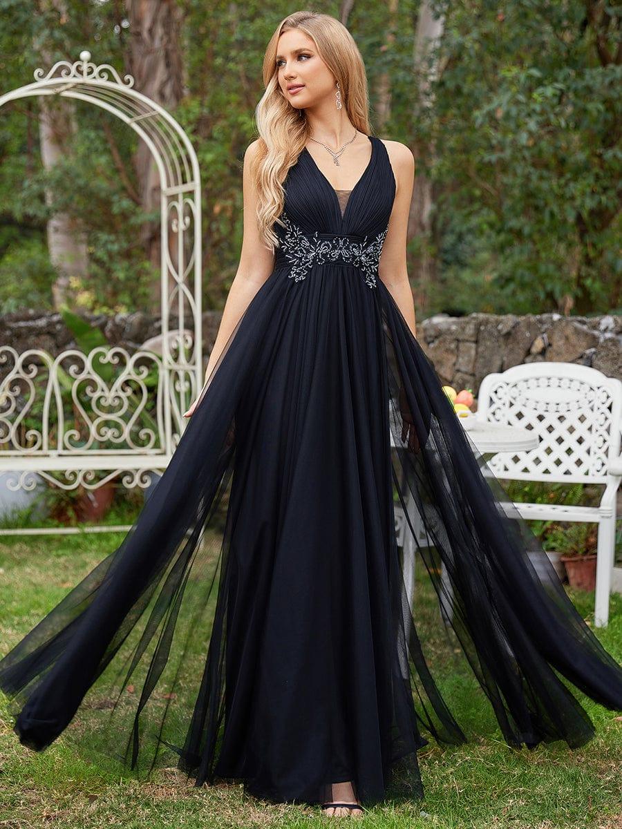 Elegant Sleeveless V-Neck A-Line Dress in Black(Final Sale)