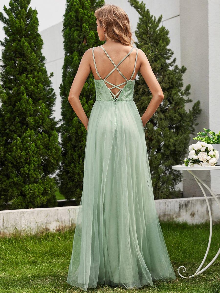 ever LOGAN|Sleeveless Paillette Tulle Dress with Cross-Back Straps In Sage Green