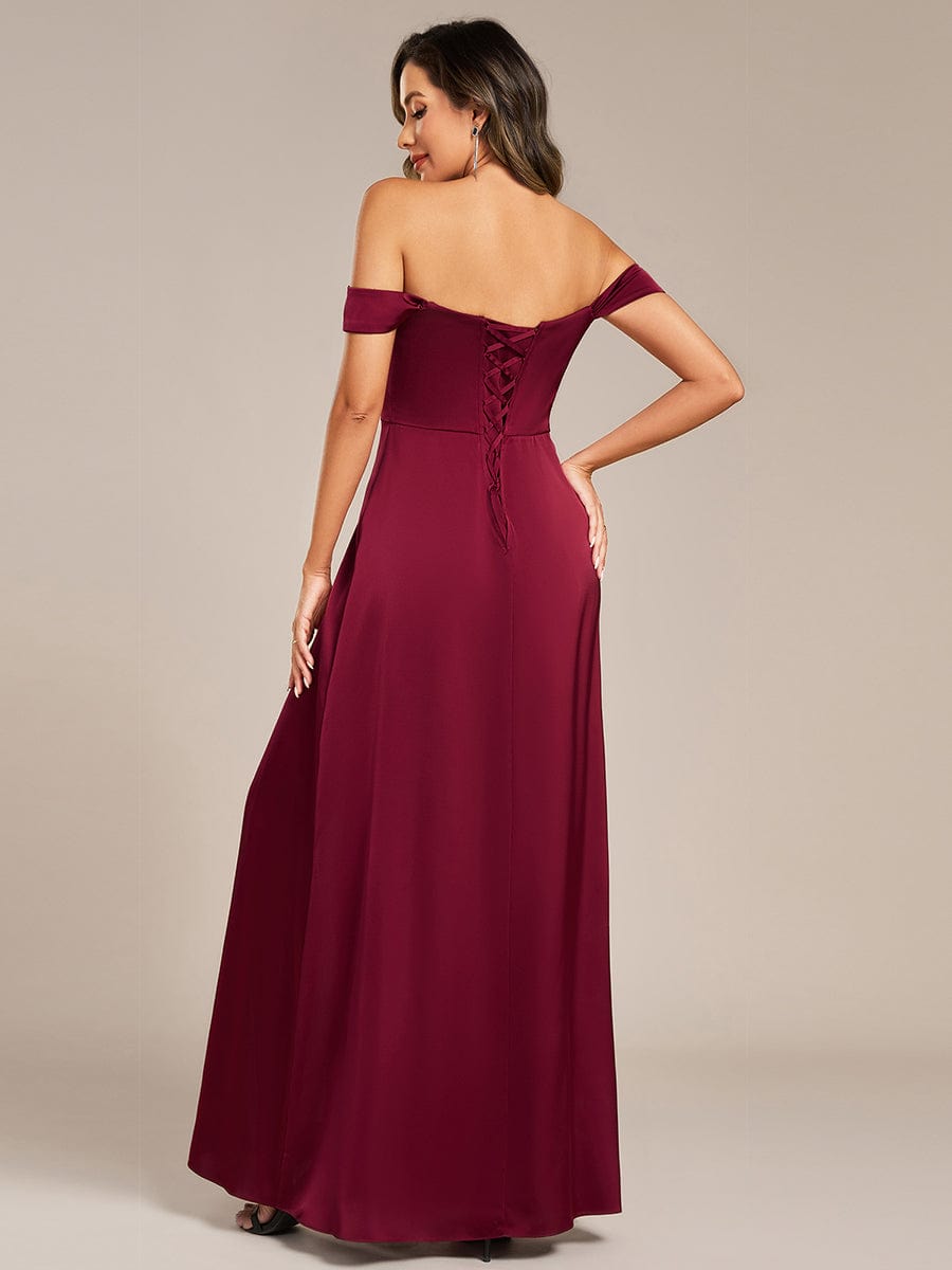 ever OLIVE|Designer Off Shoulder Back-Tie Satin Bridesmaid Dress