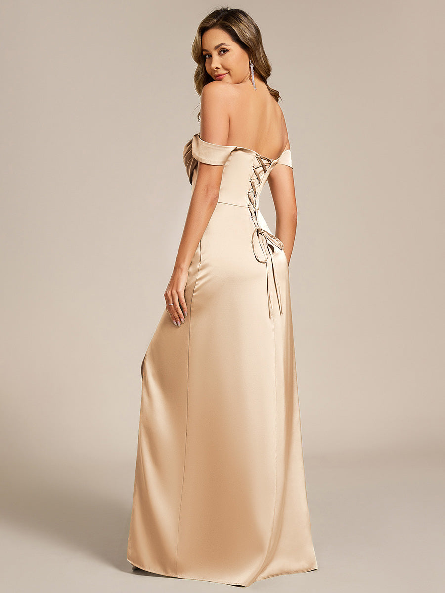 ever OLIVE|Designer Off Shoulder Back-Tie Satin Wedding Guest Dress