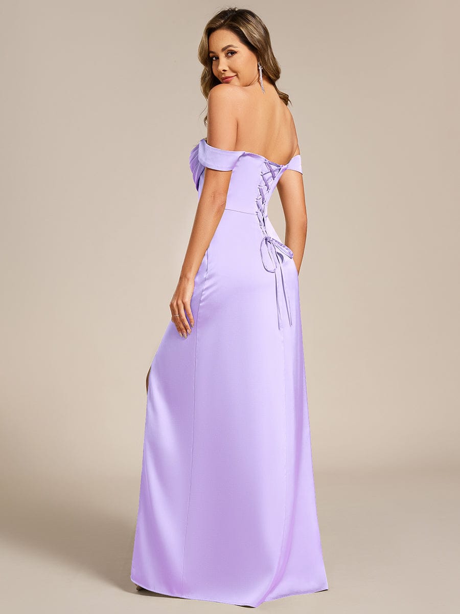 ever OLIVE|Designer Off Shoulder Back-Tie Satin Bridesmaid Dress