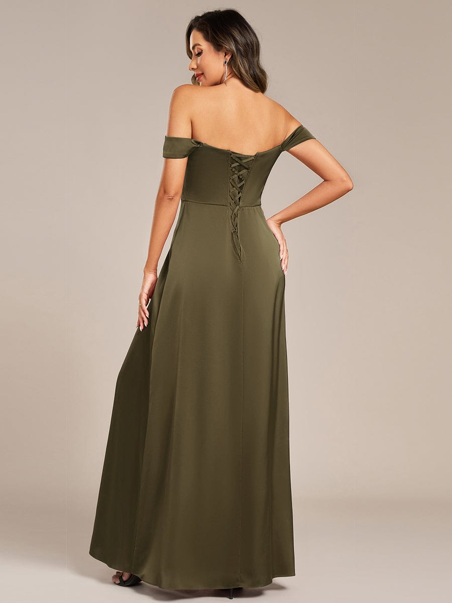 ever OLIVE|Designer Off Shoulder Back-Tie Satin Bridesmaid Dress