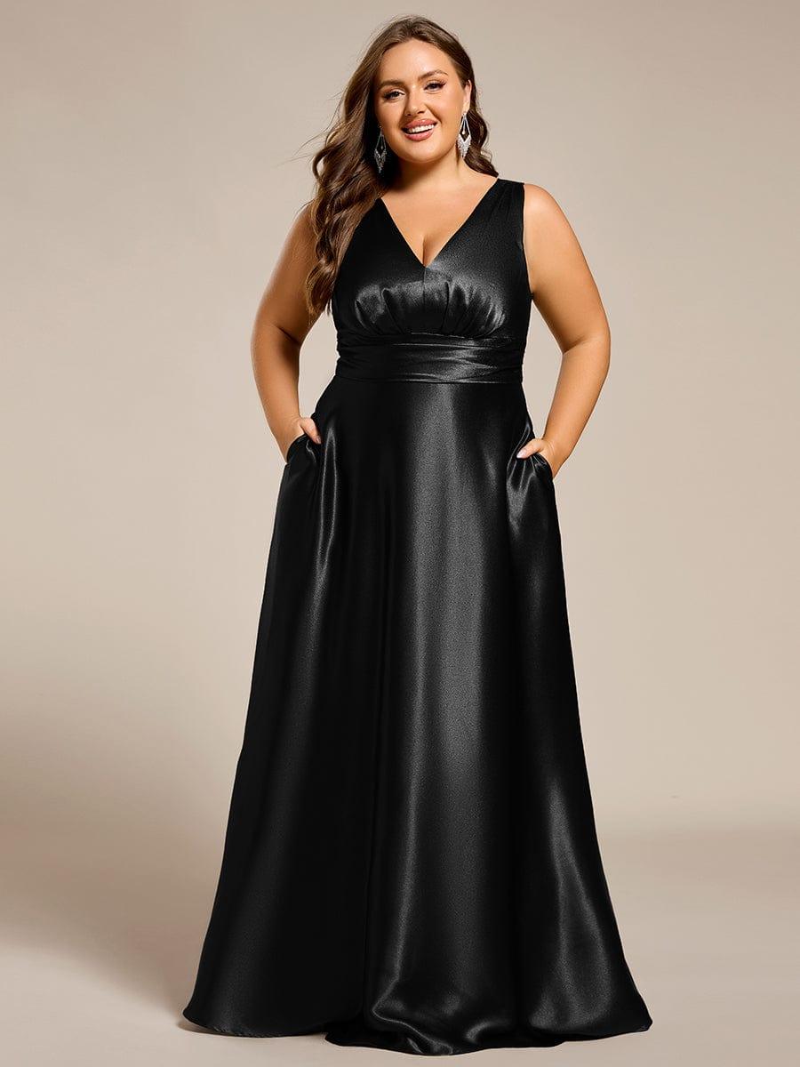 pretty INDY|Plus Size Sleeveless Empire Waist Satin Maxi Bridesmaid Dress With Pockets
