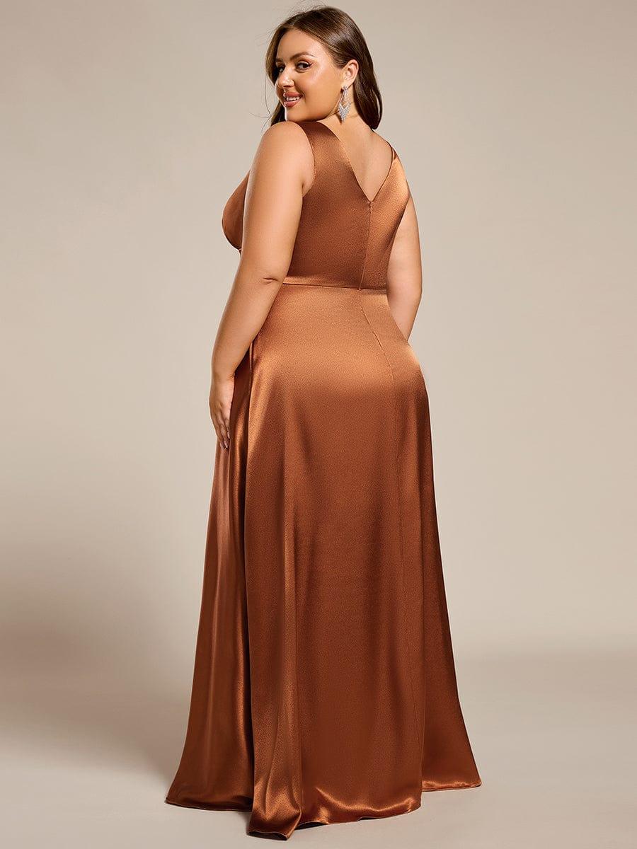 pretty INDY|Plus Size Sleeveless Empire Waist Satin Maxi Bridesmaid Dress With Pockets