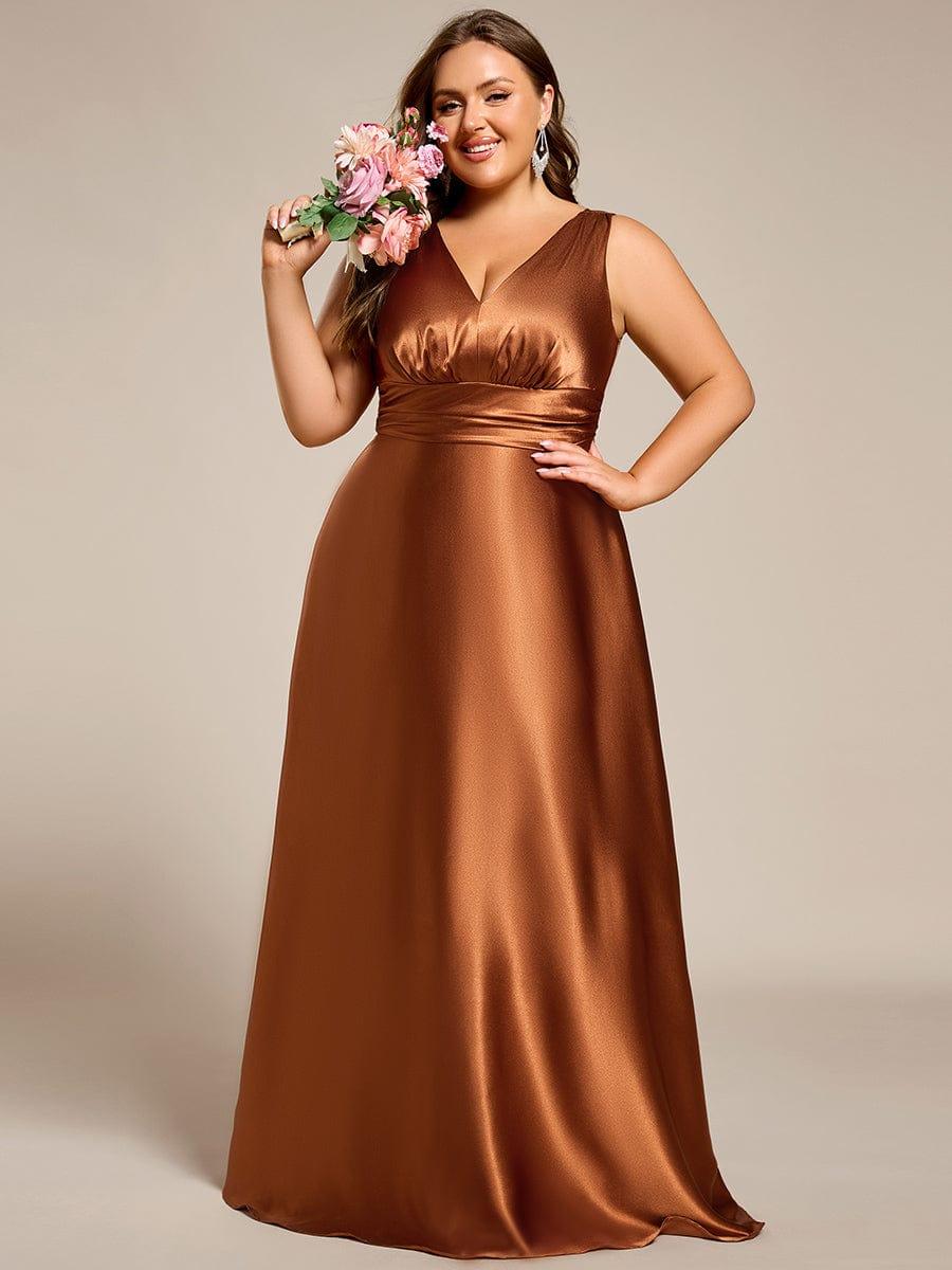 pretty INDY|Plus Size Sleeveless Empire Waist Satin Maxi Bridesmaid Dress With Pockets