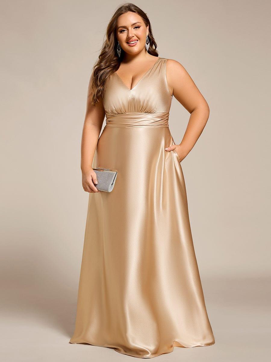 pretty INDY|Plus Size Sleeveless Empire Waist Satin Maxi Bridesmaid Dress With Pockets