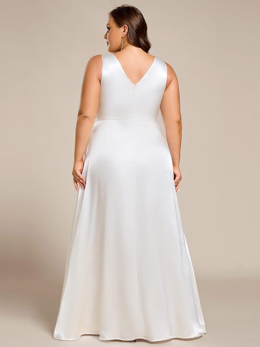 pretty INDY|Plus Size Sleeveless Empire Waist Satin Maxi Bridesmaid Dress With Pockets