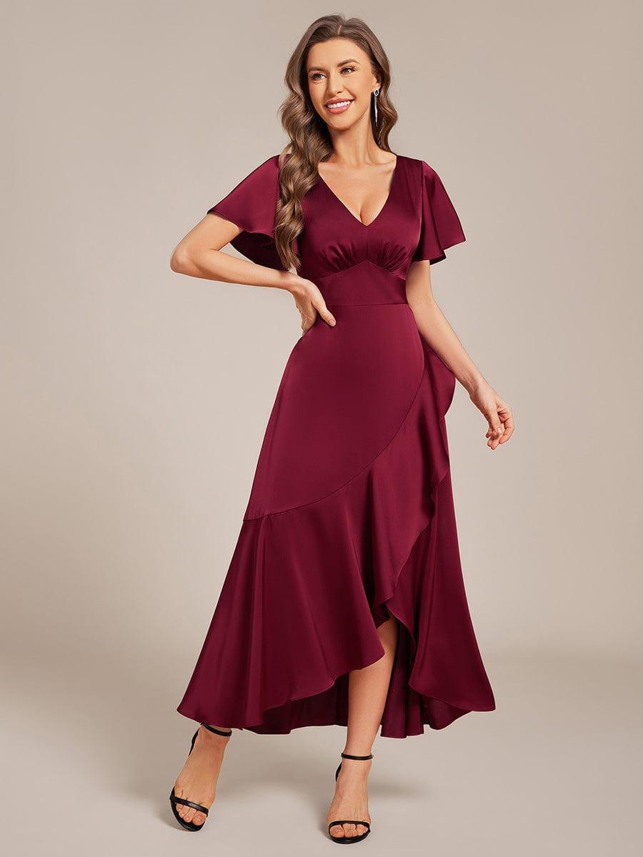 ever WYNTER|Elegant A-Line Satin Ruched High-Low Bridesmaid Dress