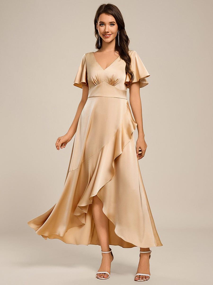 ever WYNTER|Elegant A-Line Satin Ruched High-Low Bridesmaid Dress
