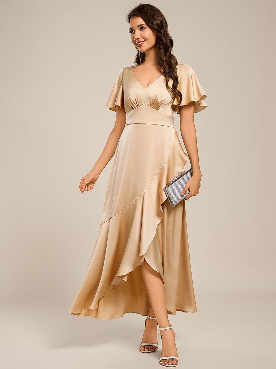 ever WYNTER|Elegant A-Line Satin Ruched High-Low Bridesmaid Dress