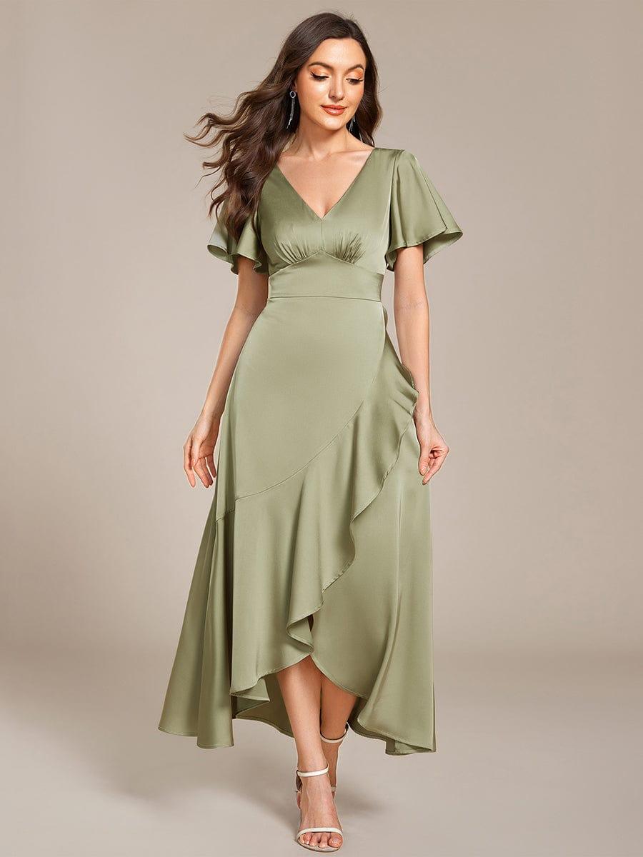ever WYNTER|Elegant A-Line Satin Ruched High-Low Bridesmaid Dress