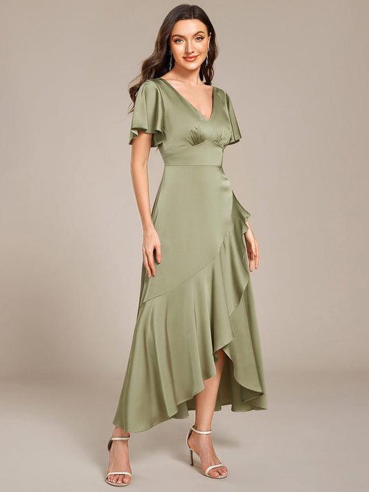 ever WYNTER|Elegant A-Line Satin Ruched High-Low Bridesmaid Dress