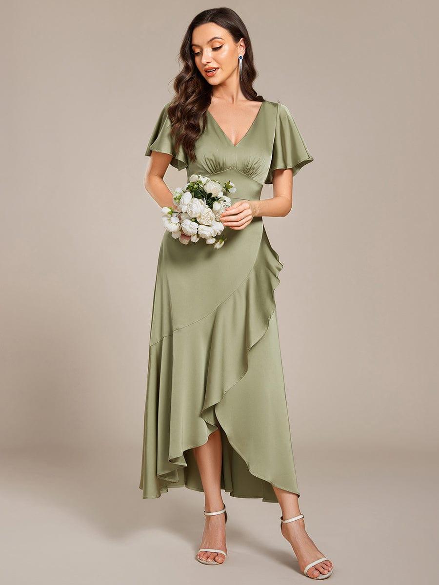 ever WYNTER|Elegant A-Line Satin Ruched High-Low Bridesmaid Dress