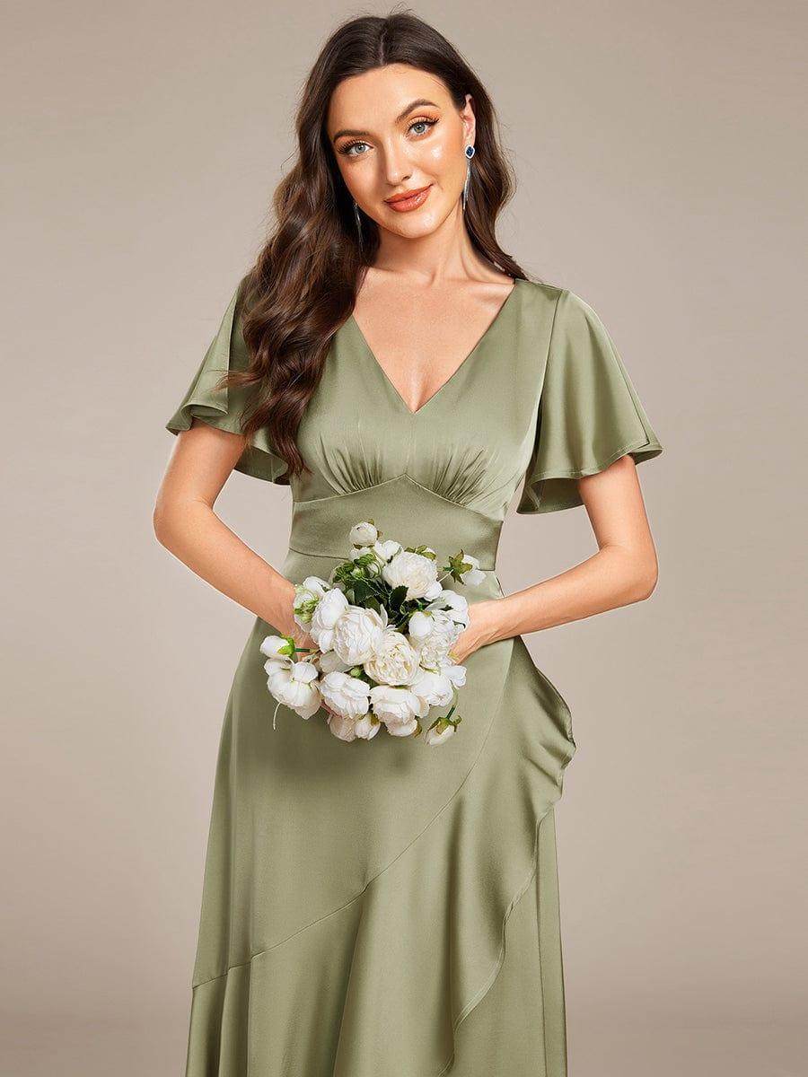 ever WYNTER|Elegant A-Line Satin Ruched High-Low Bridesmaid Dress