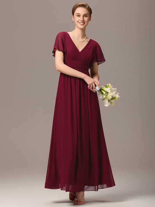 ever ARIANNE|V-neck Lace-up Back Chiffon Maxi Bridesmaid Dress
