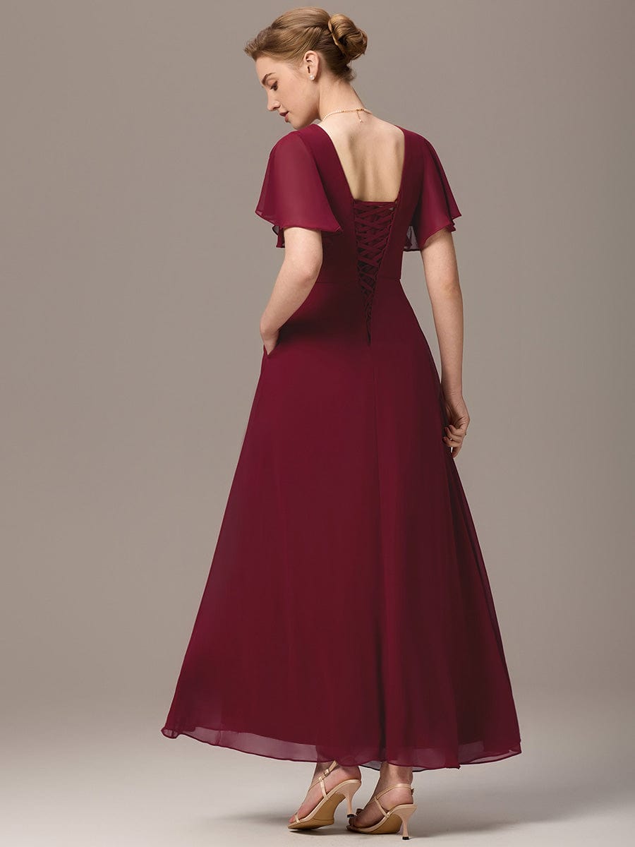 ever ARIANNE|V-neck Lace-up Back Chiffon Maxi Bridesmaid Dress