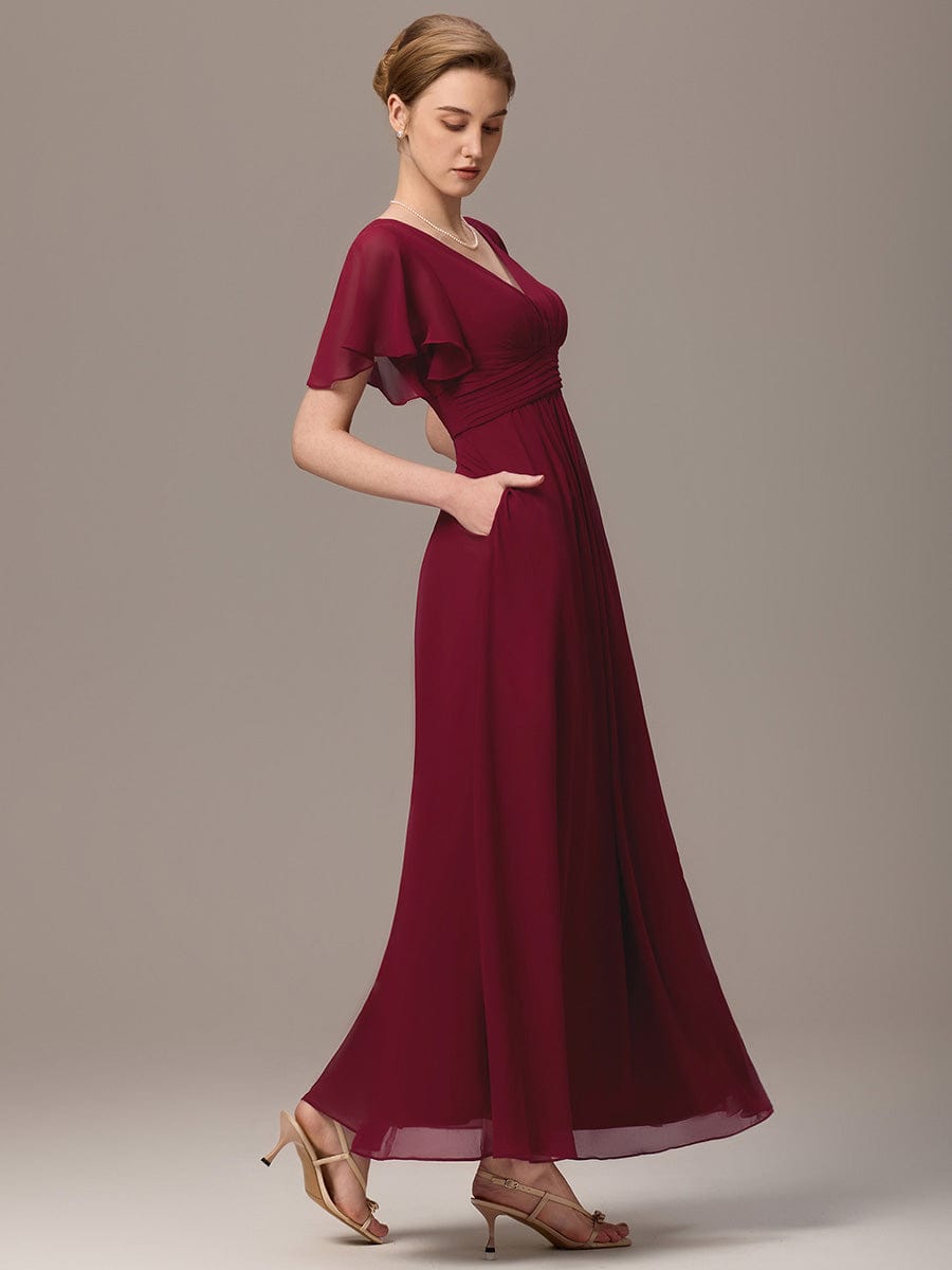 ever ARIANNE|V-neck Lace-up Back Chiffon Maxi Bridesmaid Dress