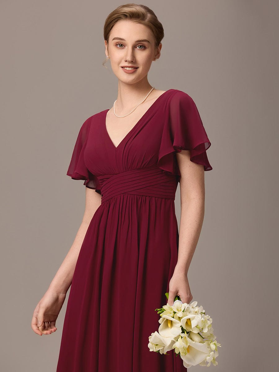 ever ARIANNE|V-neck Lace-up Back Chiffon Maxi Bridesmaid Dress