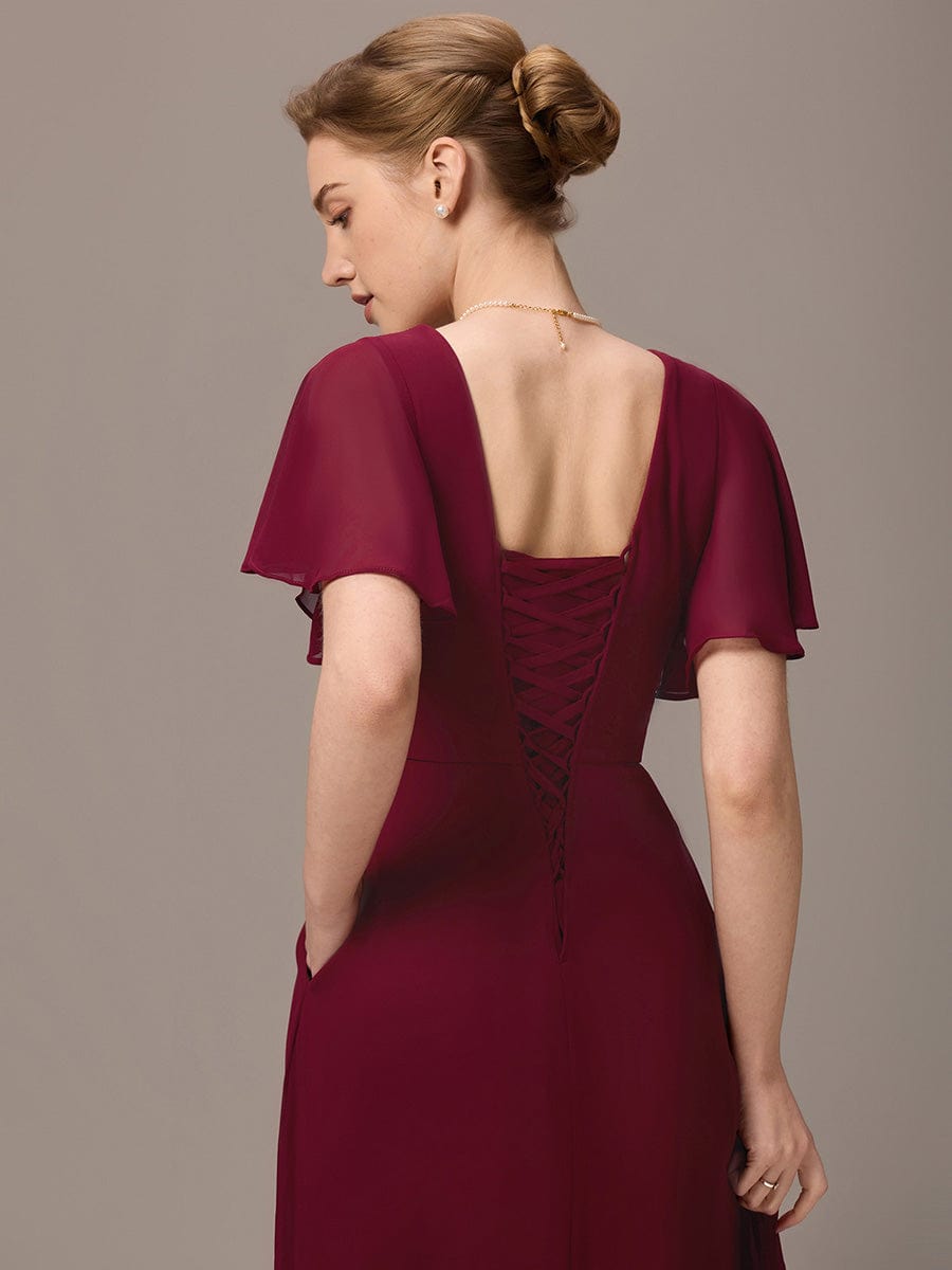 ever ARIANNE|V-neck Lace-up Back Chiffon Maxi Bridesmaid Dress