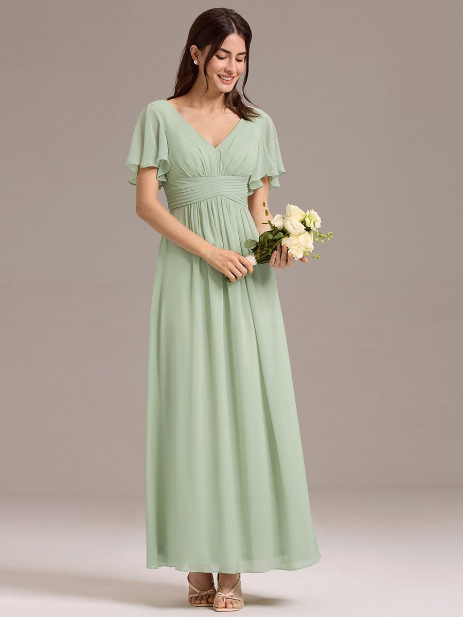 ever ARIANNE|V-neck Lace-up Back Chiffon Maxi Bridesmaid Dress