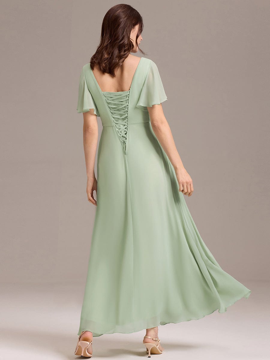 ever ARIANNE|V-neck Lace-up Back Chiffon Maxi Bridesmaid Dress