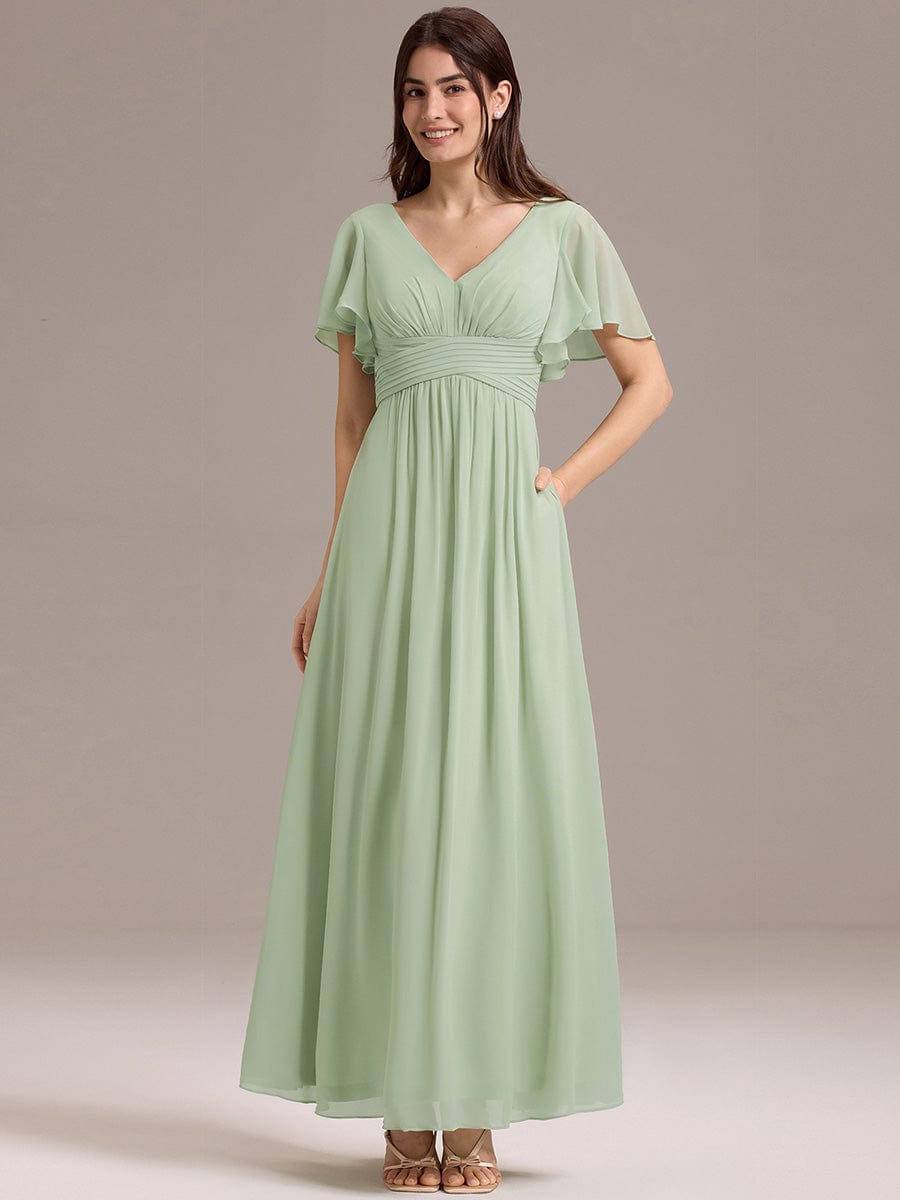 ever ARIANNE|V-neck Lace-up Back Chiffon Maxi Bridesmaid Dress