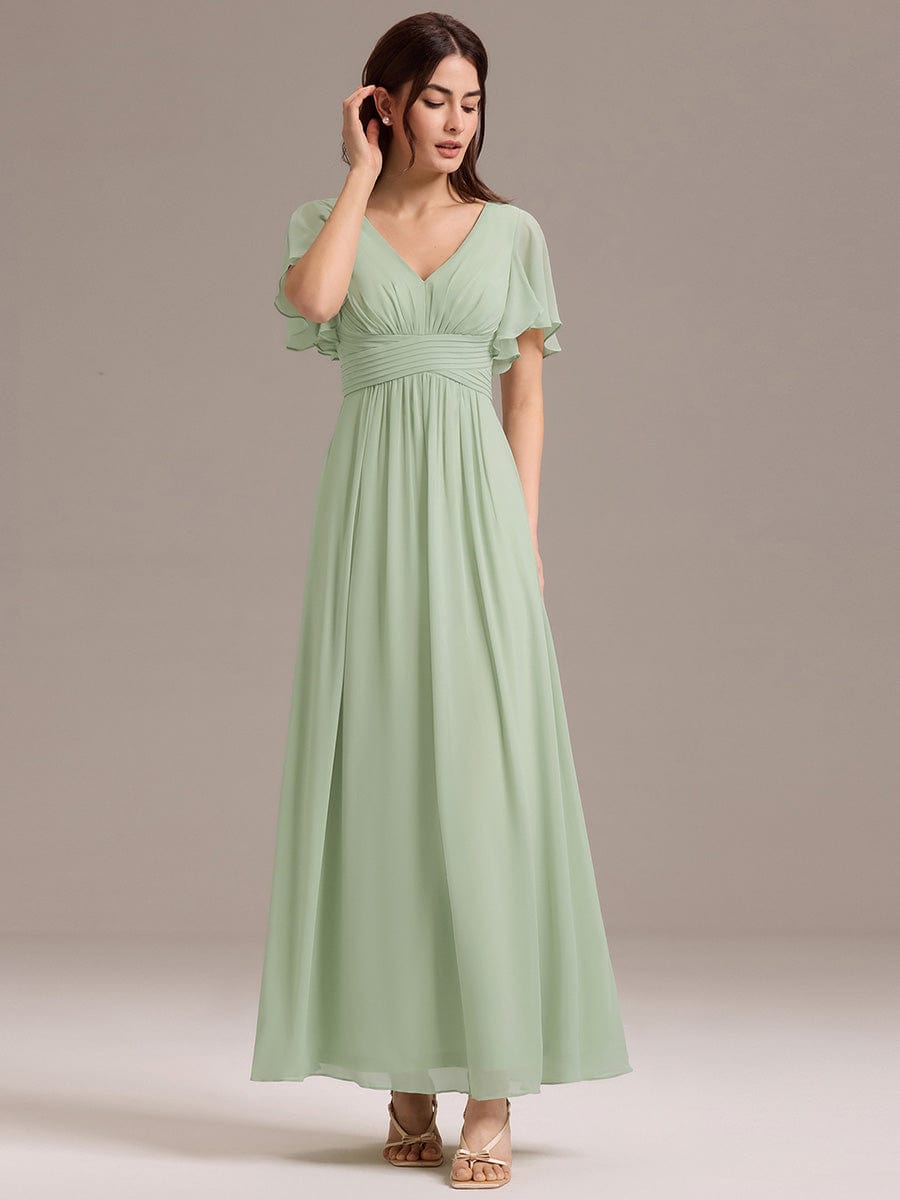ever ARIANNE|V-neck Lace-up Back Chiffon Maxi Bridesmaid Dress