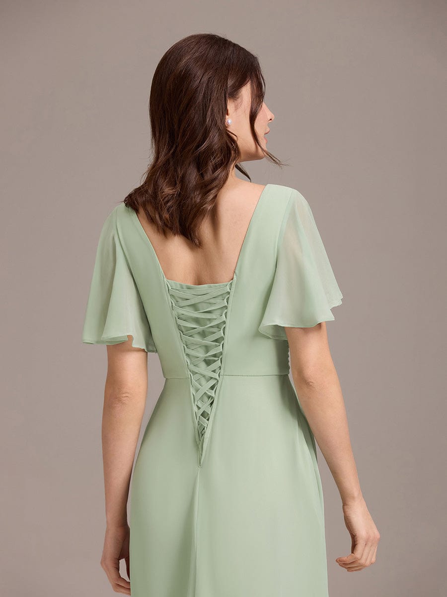 ever ARIANNE|V-neck Lace-up Back Chiffon Maxi Bridesmaid Dress
