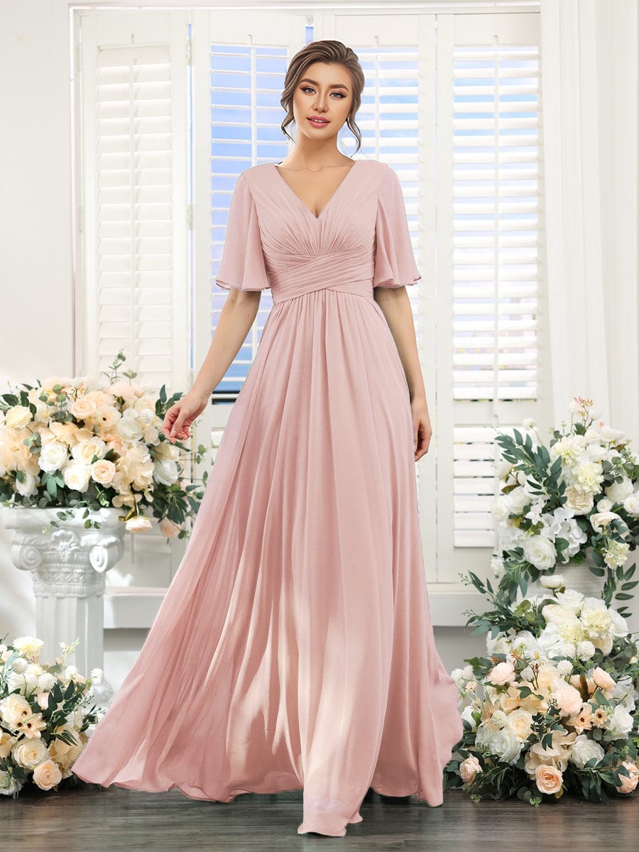 ever ARIANNE|V-neck Lace-up Back Chiffon Maxi Bridesmaid Dress