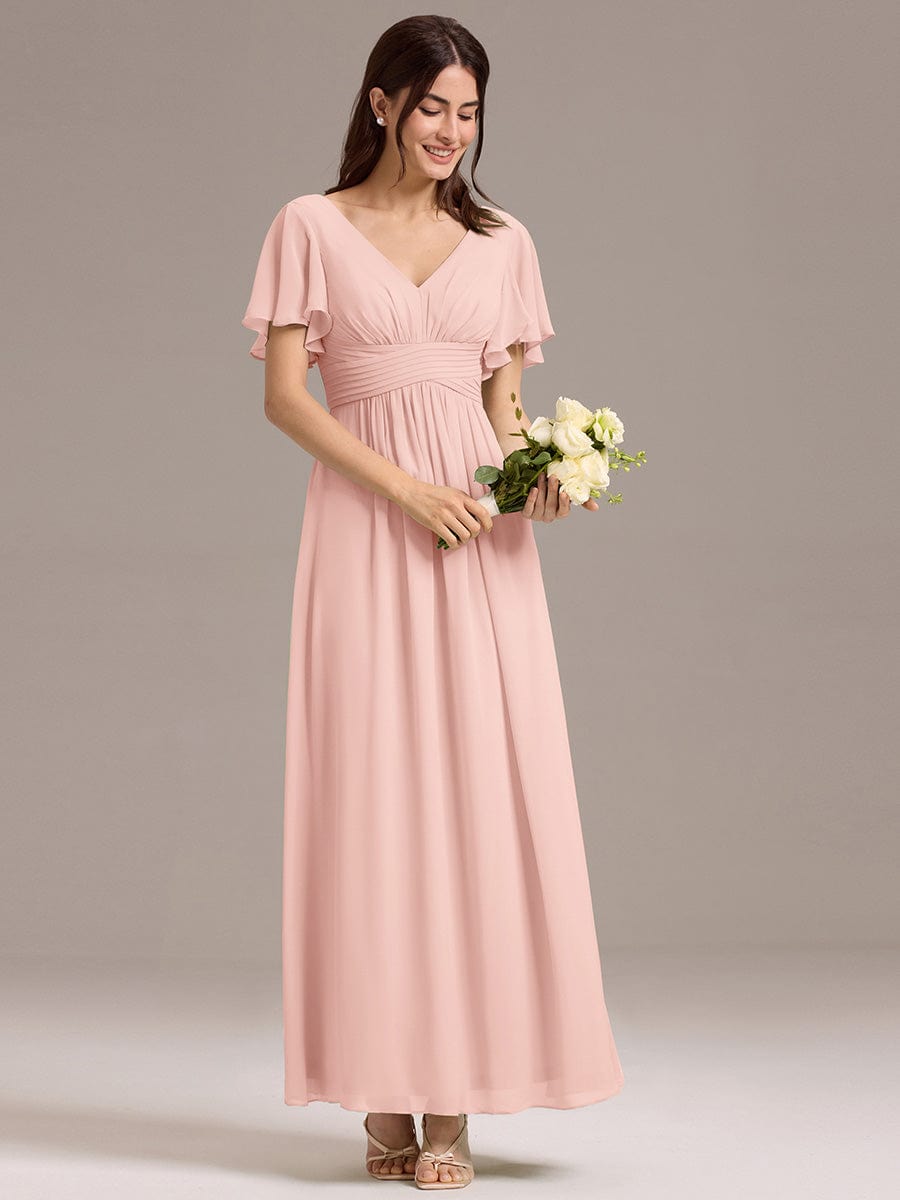 ever ARIANNE|V-neck Lace-up Back Chiffon Maxi Bridesmaid Dress