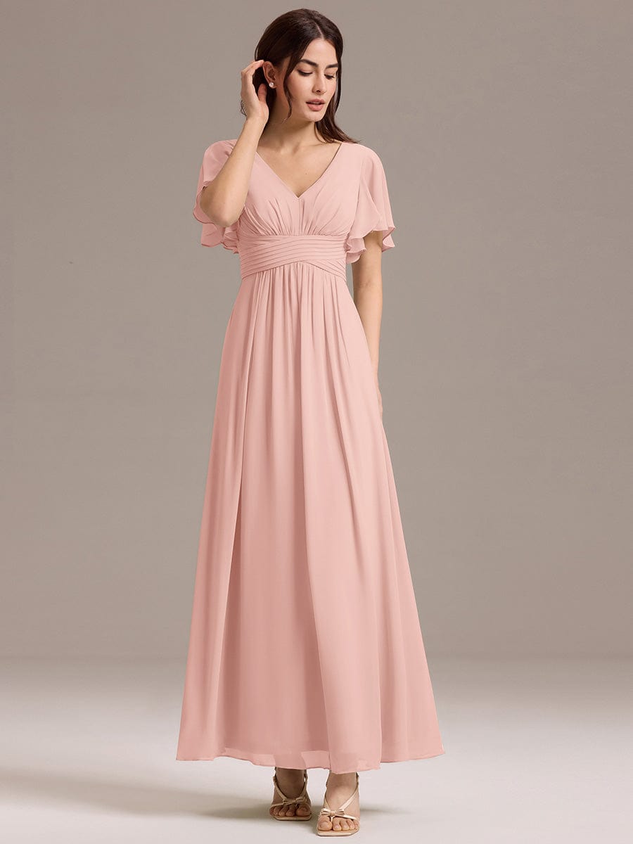 ever ARIANNE|V-neck Lace-up Back Chiffon Maxi Bridesmaid Dress