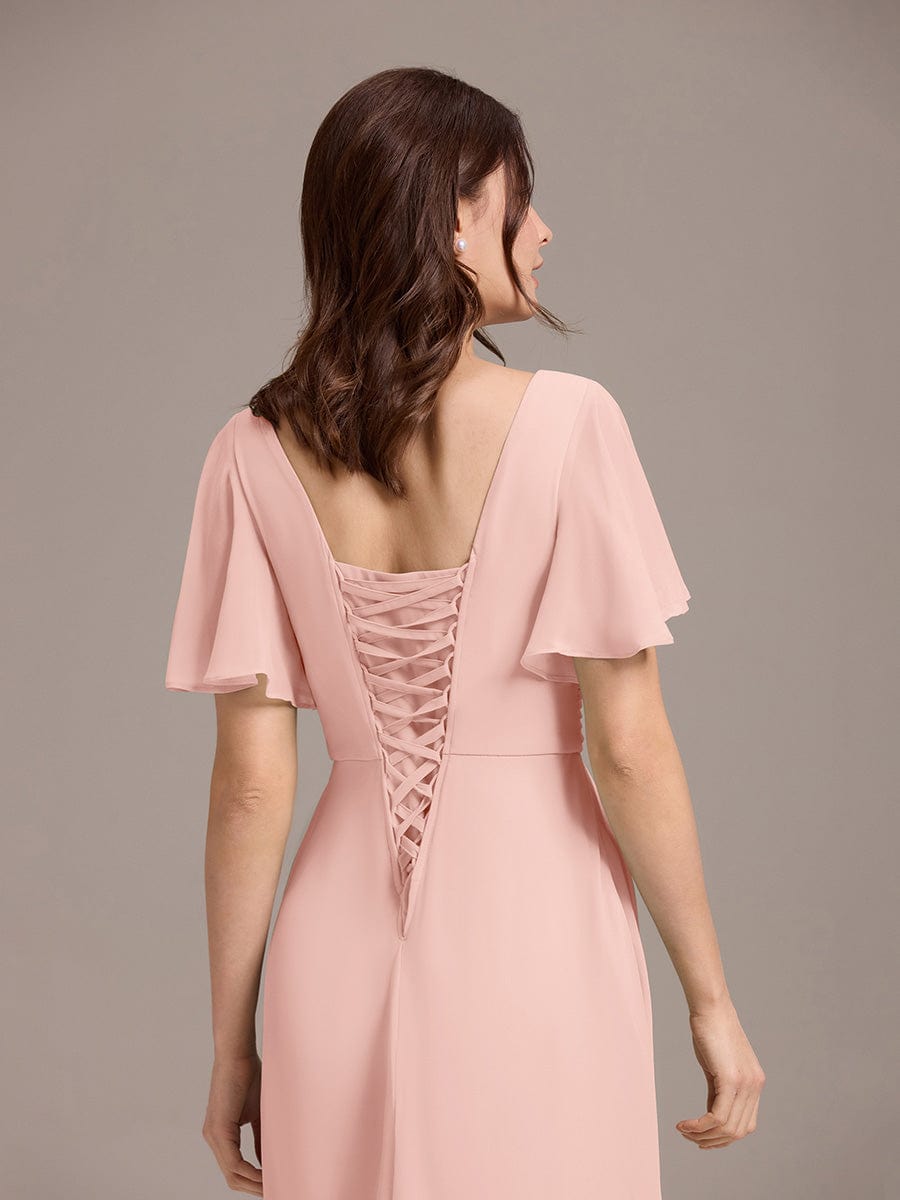 ever ARIANNE|V-neck Lace-up Back Chiffon Maxi Bridesmaid Dress