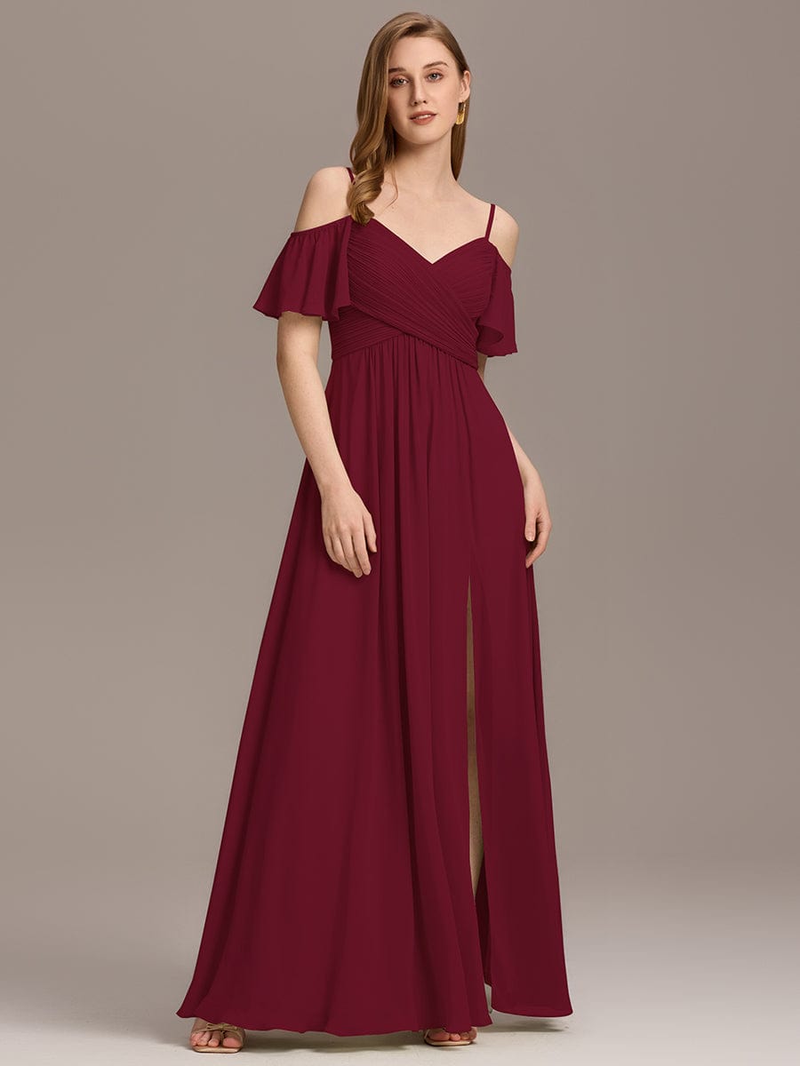 ever GRACIE|Off-Shoulder Pleated High Split Bridesmaid Dress