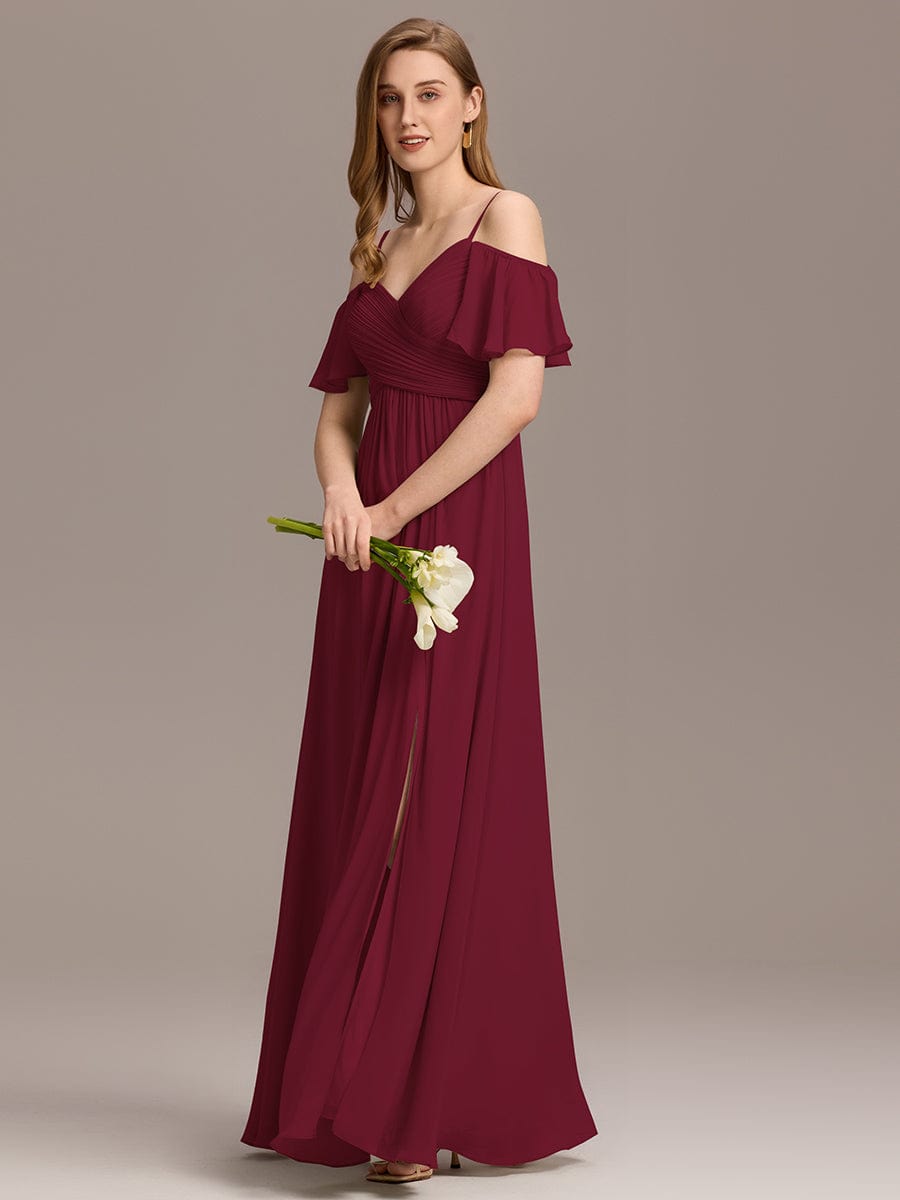 ever GRACIE|Off-Shoulder Pleated High Split Bridesmaid Dress