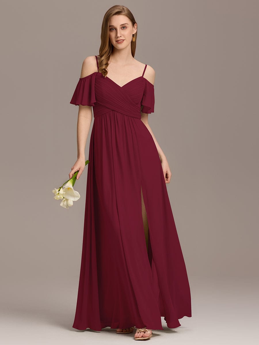ever GRACIE|Off-Shoulder Pleated High Split Bridesmaid Dress